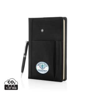 Súprava zápisníka a pera > čierna (potlač loga v cene)
