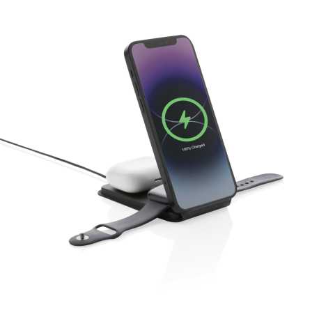 Magnetická bezdrôtová nabíjačka 3v1 Swiss Peak 15W z RCS PU > čierna
