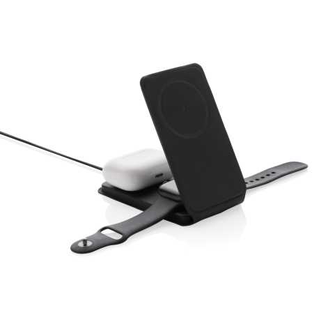 Magnetická bezdrôtová nabíjačka 3v1 Swiss Peak 15W z RCS PU > čierna