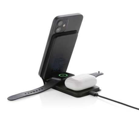 Magnetická bezdrôtová nabíjačka 3v1 Swiss Peak 15W z RCS PU > čierna