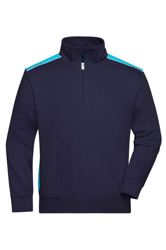 Pánska pracovná mikina(JN Workwear Halfzip Sweat-Level 2)>modrá (navy) / tyrkysová>XS