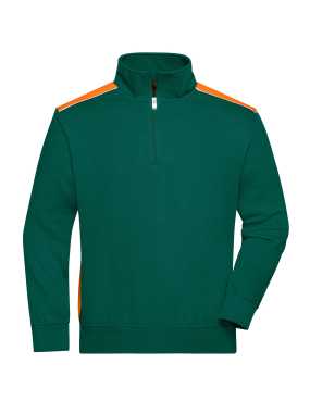 Pánska pracovná mikina(JN Workwear Halfzip Sweat-Level 2)>zelená (dark) / oranžová>2XL
