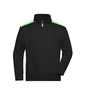 Pánska pracovná mikina(JN Workwear Halfzip Sweat-Level 2)>čierna / zelená (lime)>L