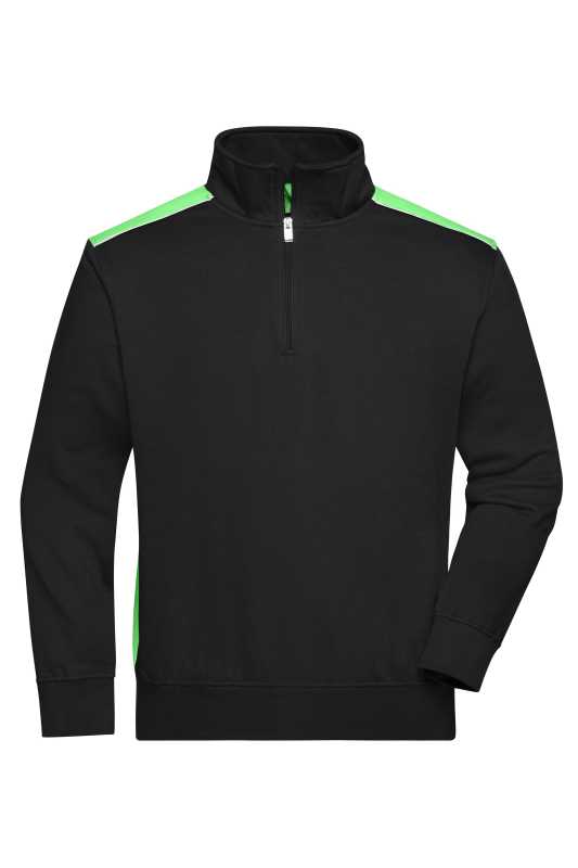 Pánska pracovná mikina(JN Workwear Halfzip Sweat-Level 2)>čierna / zelená (lime)>XS