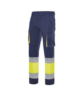 Pánske nohavice (VELILLA HV 100% COTTON TROUSERS) > modrá (navy) / žltá (hi-vis) > 5XL