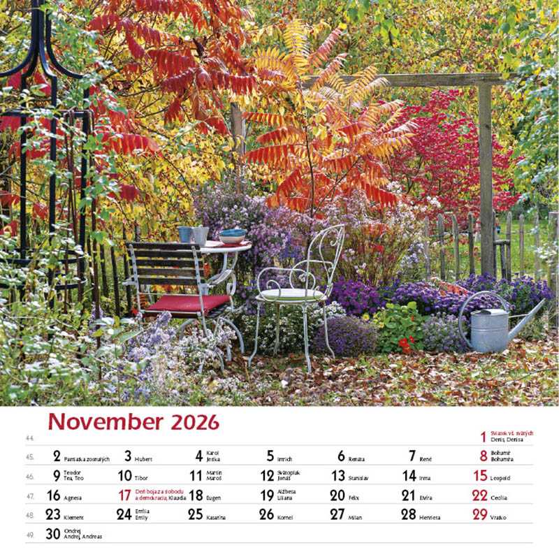 Nástenný kalendár (Záhrady 2026) - 33 x 33 cm