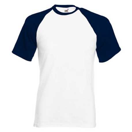 Pánske tričko (FRUIT OF THE LOOM Short Sleeve Baseball T)>biela / modrá (deepnavy)>S