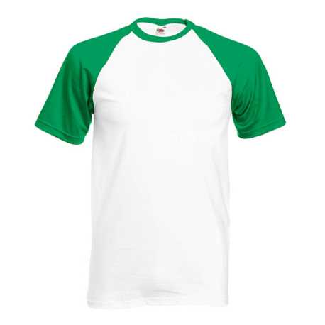 Pánske tričko (FRUIT OF THE LOOM Short Sleeve Baseball T) > biela/zelená(kelly) > S