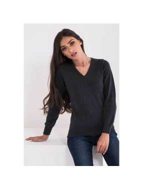 Dámsky sveter(LWW LADIES’ V-NECK FINE GAUGE COTTON PULLOVER)>šedá(dark melange)>L