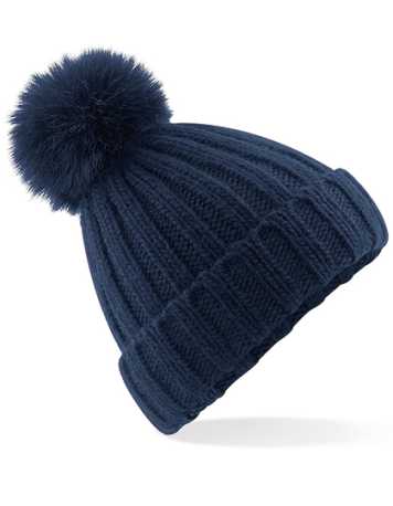 Unisex čiapka (Beechfield Verbier Faux Fur Pop Pom Chunky Beanie) > modrá (navy)