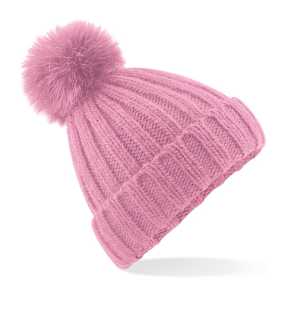 Unisex čiapka (Beechfield Verbier Faux Fur Pop Pom Chunky Beanie) > ružová (dusky)