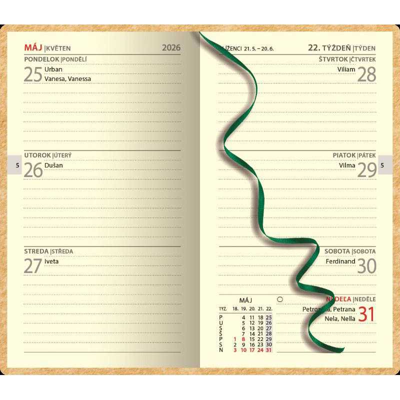 Diár (Eko 2026) - 8 x 14 cm > hnedá > vreckový týždenný