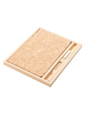 Súprava zápisníka a guľôčkového pera z korku > béžová