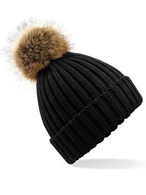 Unisex čiapka (Beechfield Faux Fur Pop Pom Chunky Beanie) > čierna