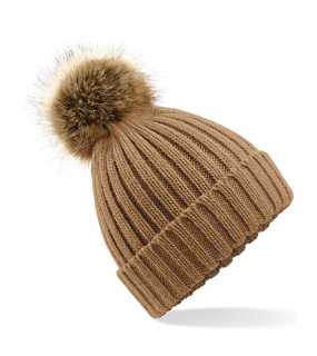 Unisex čiapka (Beechfield Faux Fur Pop Pom Chunky Beanie) > béžová (biscuit)