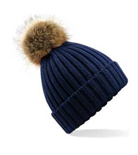 Unisex čiapka (Beechfield Faux Fur Pop Pom Chunky Beanie) > modrá (navy)