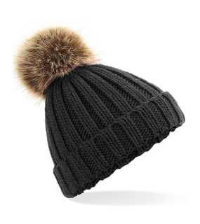 Detská čiapka (Beechfield Junior Faux Fur Pom Pom Chunky Beanie) > čierna
