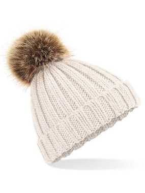 Detská čiapka (Beechfield Junior Faux Fur Pom Pom Chunky Beanie) > béžová (oatmeal)