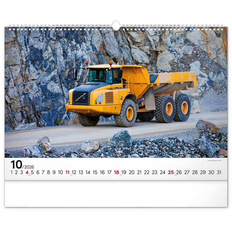 Nástenný kalendár (Stavebné stroje 2026) - 48 x 33 x 1 cm