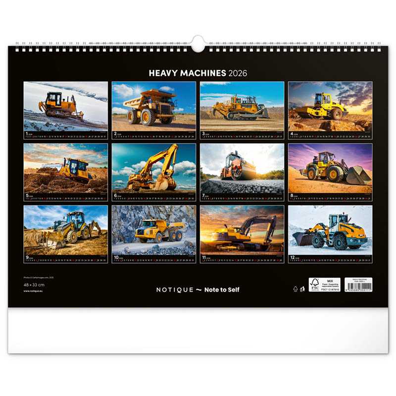 Nástenný kalendár (Stavebné stroje 2026) - 48 x 33 x 1 cm