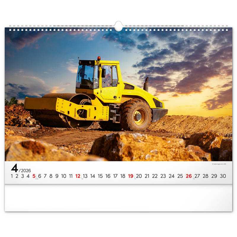 Nástenný kalendár (Stavebné stroje 2026) - 48 x 33 x 1 cm