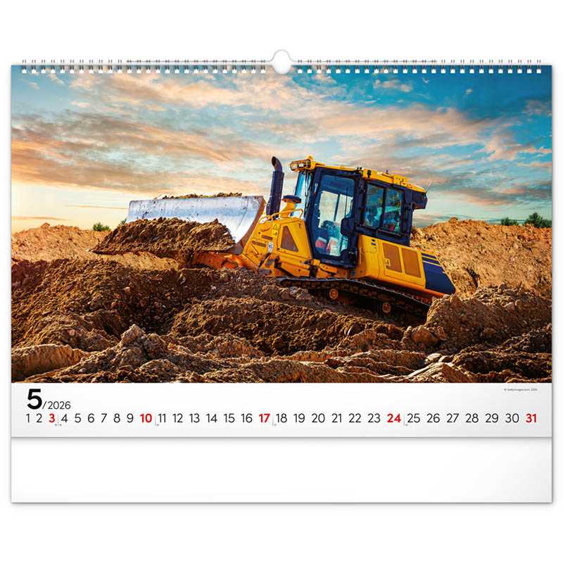 Nástenný kalendár (Stavebné stroje 2026) - 48 x 33 x 1 cm