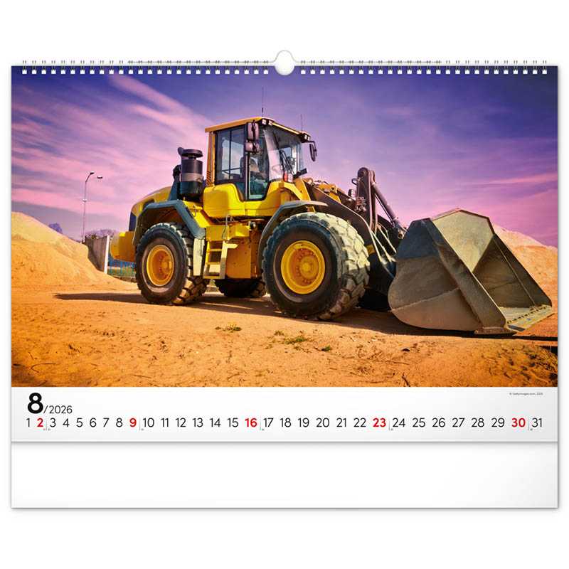 Nástenný kalendár (Stavebné stroje 2026) - 48 x 33 x 1 cm
