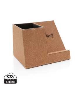 Korkový stojanček na perá s bezdrôtovou nabíjačkou 5W > hnedá