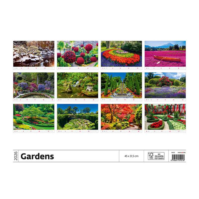 Nástenný kalendár (Gardens 2026) - 45 x 38,5 cm