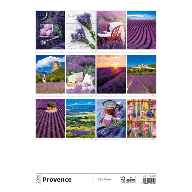 Nástenný kalendár (Provence 2026) - 31,5 x 52 cm