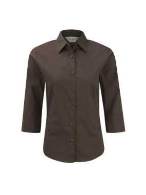 Dámska košeľa(3/4 Sleeve Easy Care Fitted RUSSELL) > hnedá (chocolate) > XS