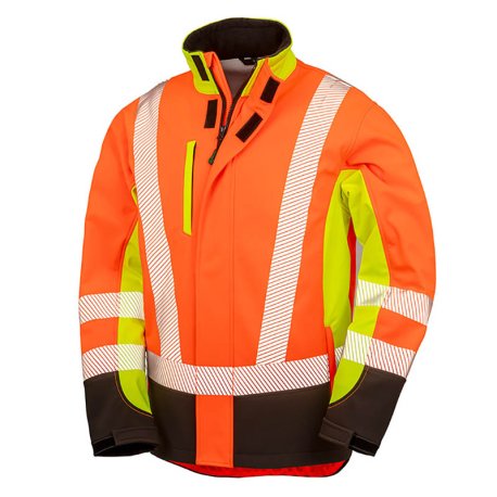 Unisex bunda (RESULT RECYCLED 3 TONE SAFETY S/SHELL JKT) > oranžová / žltá / čierna > 3XL