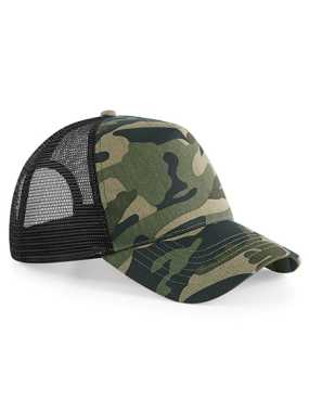 5 panelová unisex šiltovka (Beechfield Camo Snapback Trucker)>maskáčová (jungle) / čierna