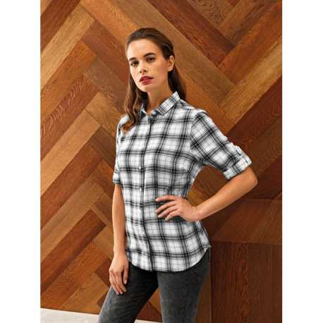Dámska košeľa(PREMIER "GINMILL" CHECK -LADIES COTTON LONG SLEEVE SHIRT)>čierna / biela>2XL
