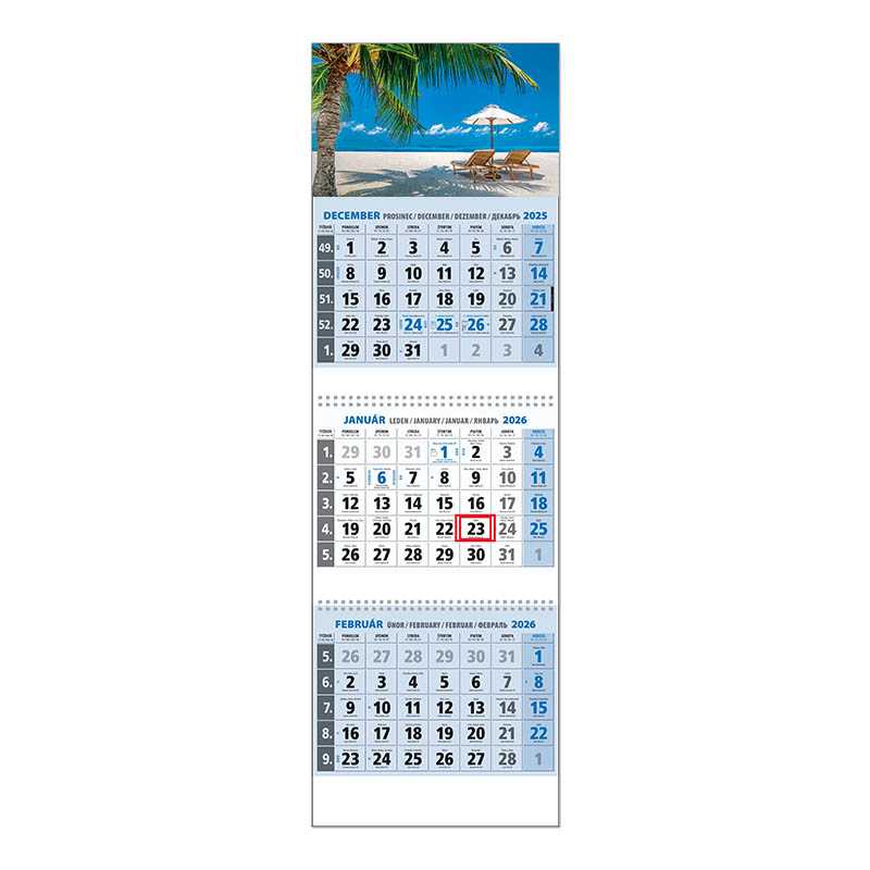Nástenný kalendár (KLASIK 3M 2026) - 29,5 x 92,5 cm > modrá > Obr. F