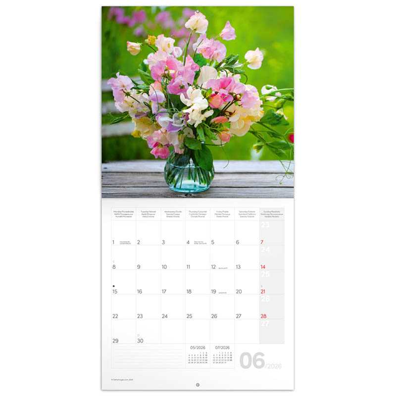 Nástenný kalendár (Kvety 2026) - 30 x 30 x 1 cm