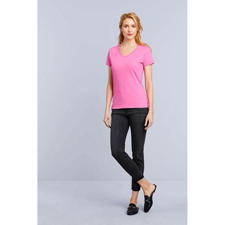 Dámske tričko (GILDAN PREMIUM COTTON LADIES V-NECK T-SHIRT) > ružová (azalea) > M