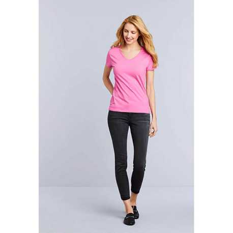 Dámske tričko (GILDAN PREMIUM COTTON LADIES V-NECK T-SHIRT) > ružová (azalea) > M