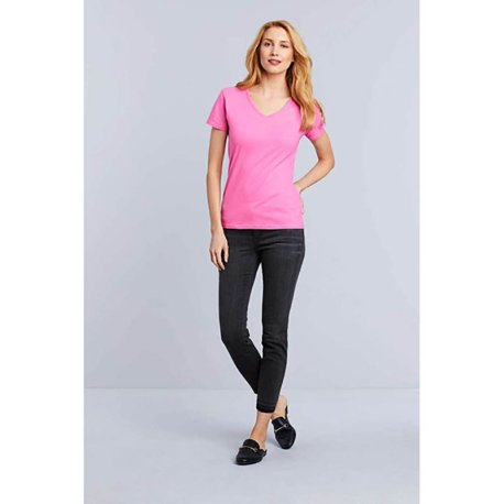 Dámske tričko (GILDAN PREMIUM COTTON LADIES V-NECK T-SHIRT) > ružová (azalea) > M