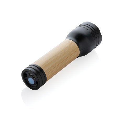 USB svietidlo Lucid 1W z RCS recykl. plastu a bambusu > čierna / hnedá