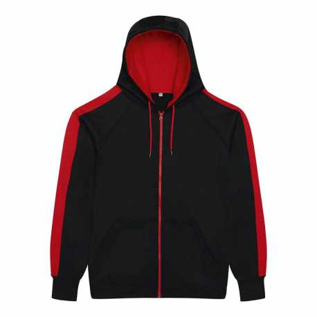Unisex mikina (Just Hoods SPORTS POLYESTER ZOODIE) > čierna (jet) / červená (fire) > S