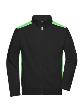 Pánska pracovná mikina(JN Mens Workwear Sweat Jacket-Level 2)>čierna / zelená (lime)>L
