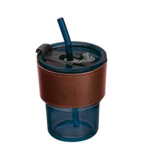 Farebný pohár na pitie so sklenenou slamkou > modrá (dark)