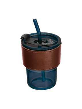 Farebný pohár na pitie so sklenenou slamkou > modrá (dark)