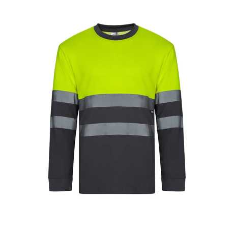 Pánske tričko (VELILLA HV TWO-TONE LONG SLEEVE COTTON T-SHIRT)>šedá / žltá (hi-vis)>2XL