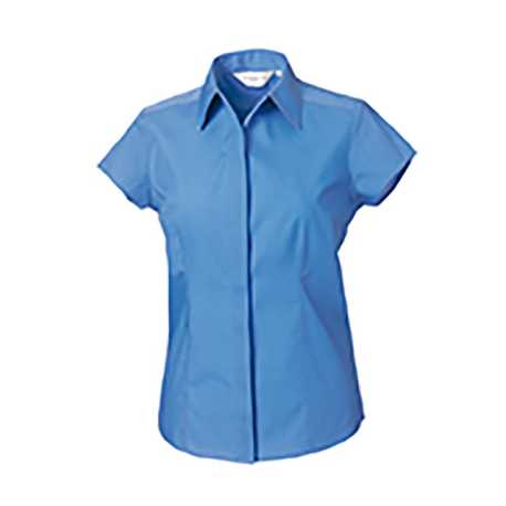 Dámska košeľa(Cap Sleeve PolyCotton Easy Care Fitted Poplin RUSSELL)>modrá (corporate)>S