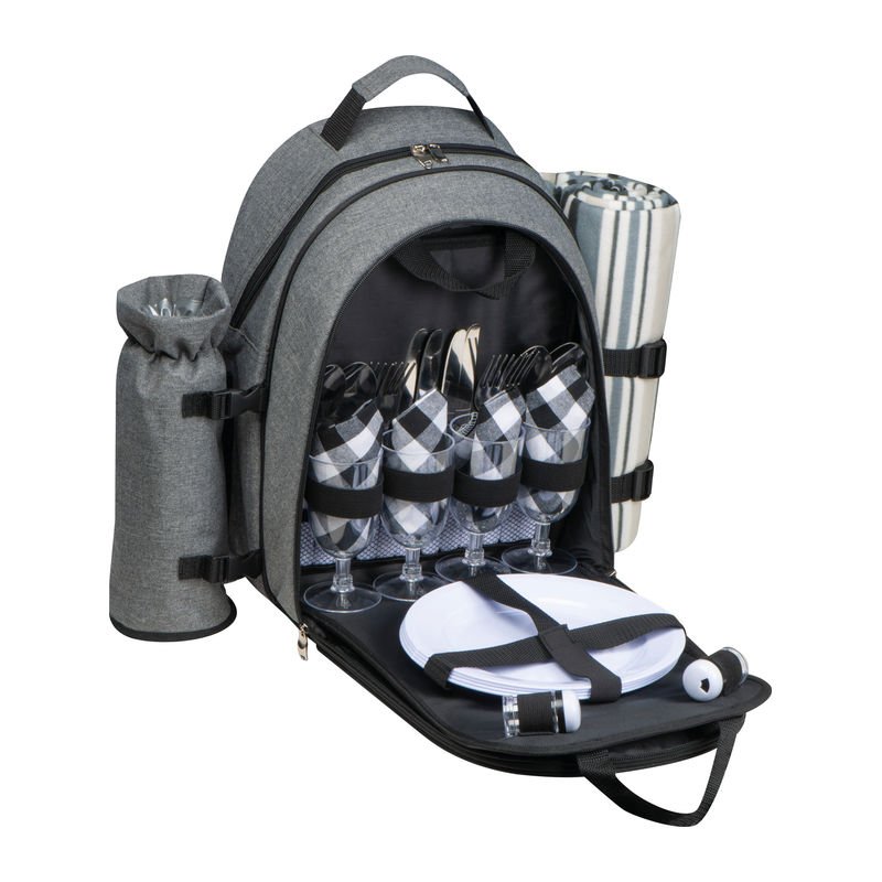 Piknikový batoh pre 4 osoby s piknikovou dekou > šedá (anthracite)