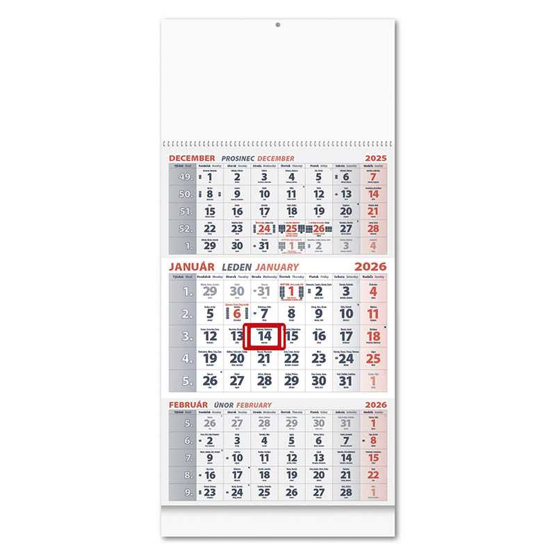 Nástenný kalendár (3-mesačný kalendár - BIELY  2026) - 30 x 46,5 cm