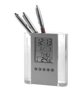 Stojan na perá s hodinami > čierna/strieborná