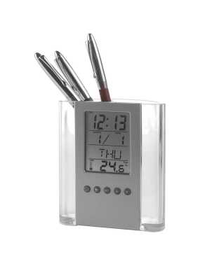 Stojan na perá s hodinami > čierna/strieborná